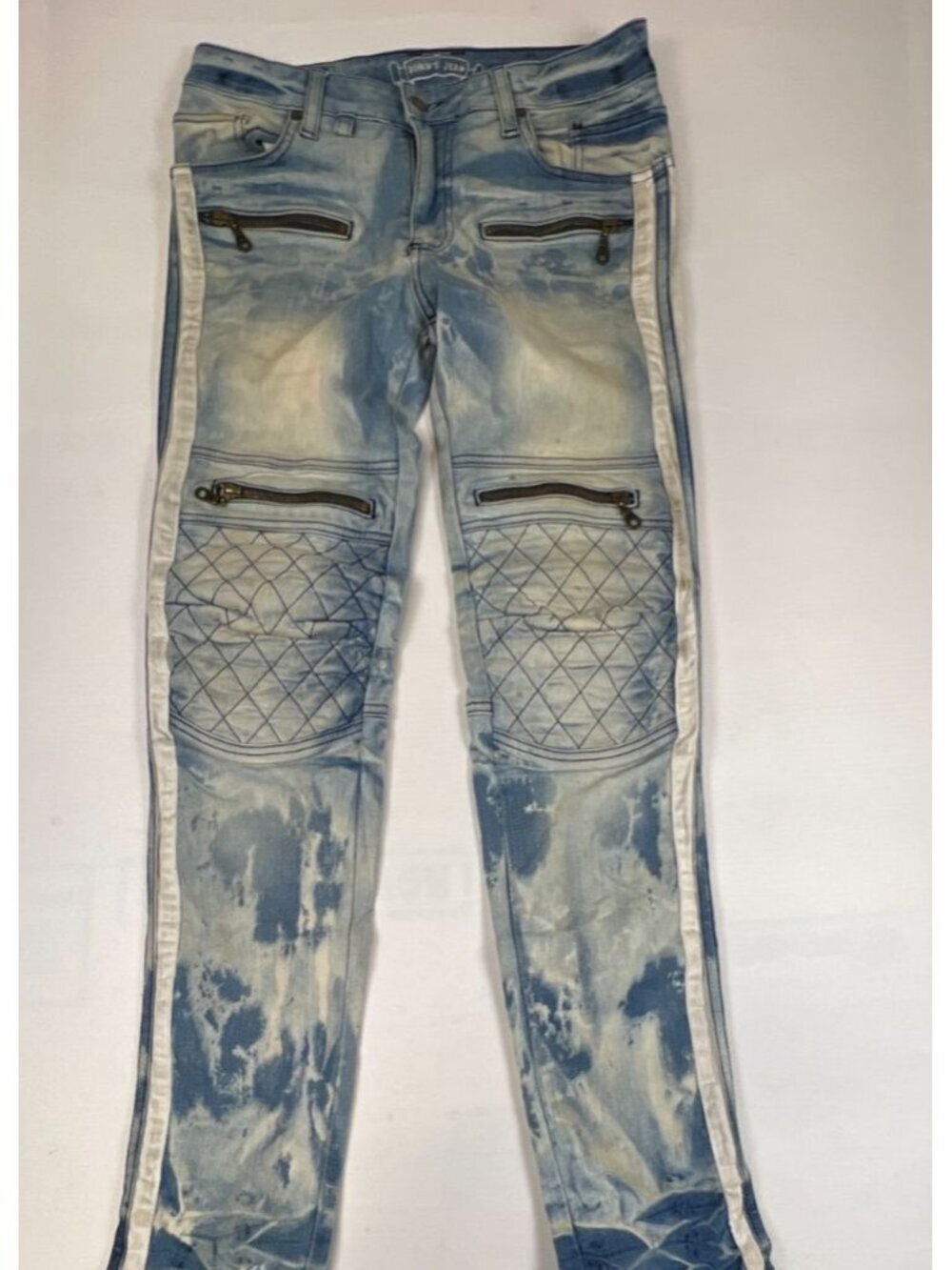 Robin's Jean Men 29x32 Moto Biker Slim Straight Acid Wash Blue Denim Made in USA